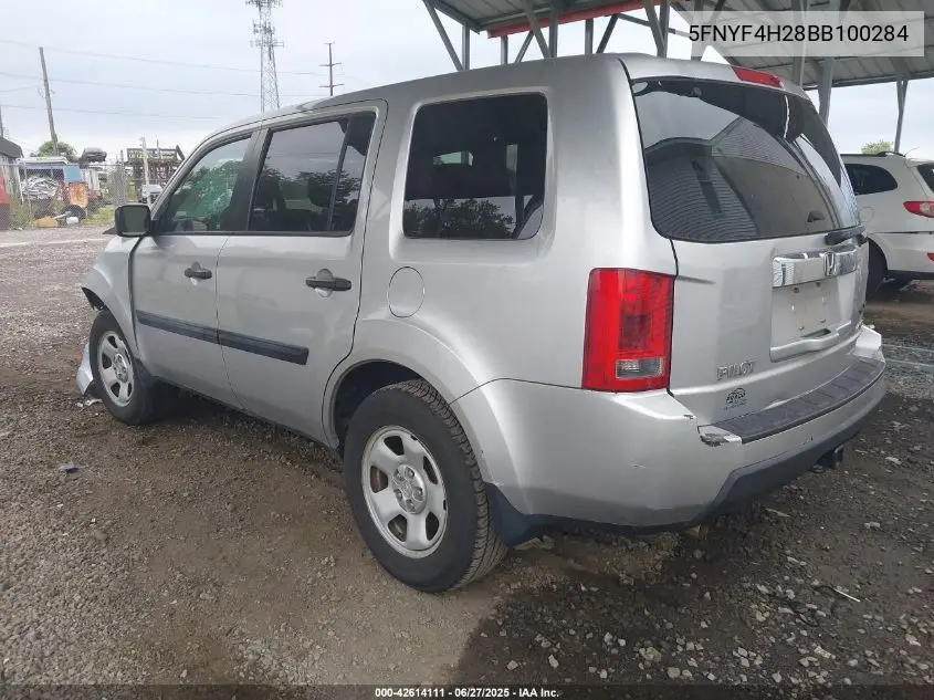 2011 Honda Pilot Lx VIN: 5FNYF4H28BB100284 Lot: 42614111