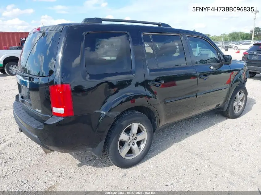 2011 Honda Pilot Ex-L VIN: 5FNYF4H73BB096835 Lot: 42619367
