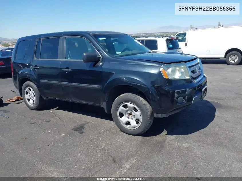 2011 Honda Pilot Lx VIN: 5FNYF3H22BB056356 Lot: 42632223