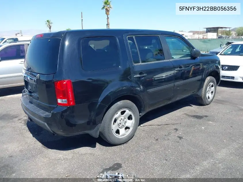 2011 Honda Pilot Lx VIN: 5FNYF3H22BB056356 Lot: 42632223