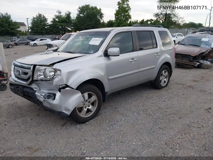 2011 Honda Pilot Ex VIN: 5FNYF4H46BB107171 Lot: 42728526