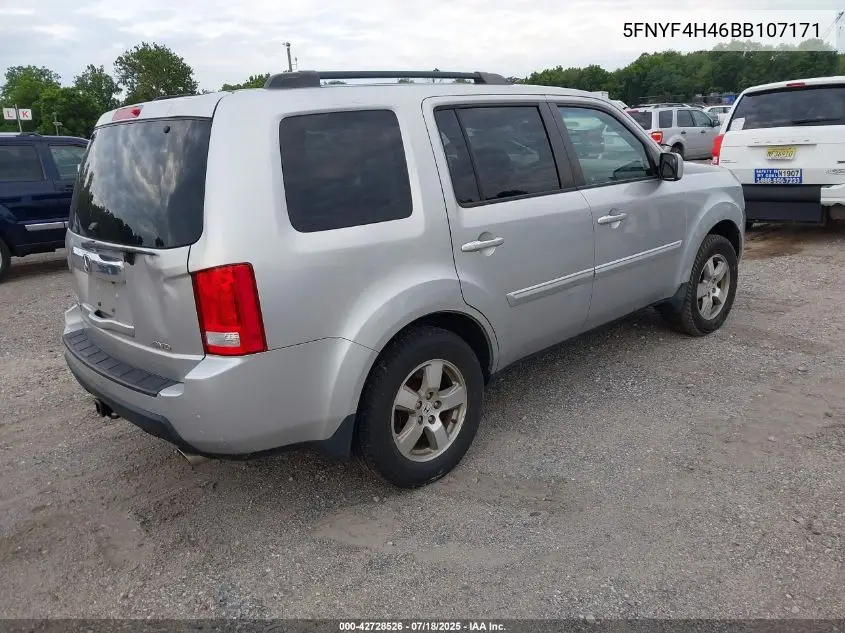 2011 Honda Pilot Ex VIN: 5FNYF4H46BB107171 Lot: 42728526