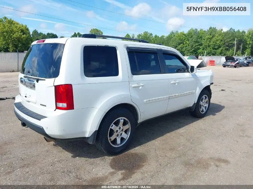 2011 Honda Pilot Touring VIN: 5FNYF3H9XBB056408 Lot: 42760629