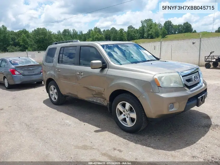 2011 Honda Pilot Ex-L VIN: 5FNYF3H7XBB045715 Lot: 42766419