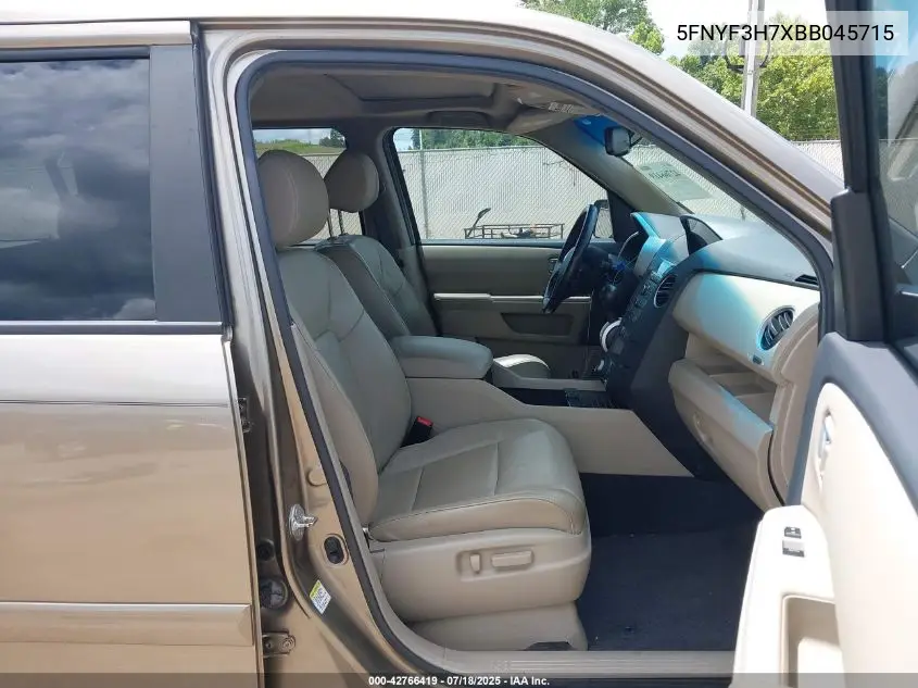 2011 Honda Pilot Ex-L VIN: 5FNYF3H7XBB045715 Lot: 42766419