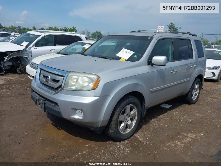 2011 Honda Pilot Ex-L VIN: 5FNYF4H72BB001293 Lot: 42776839