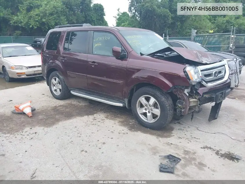 2011 Honda Pilot Ex-L VIN: 5FNYF4H56BB001005 Lot: 42789304