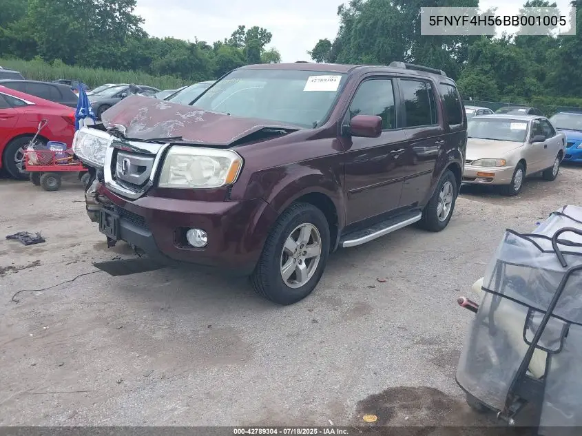 2011 Honda Pilot Ex-L VIN: 5FNYF4H56BB001005 Lot: 42789304