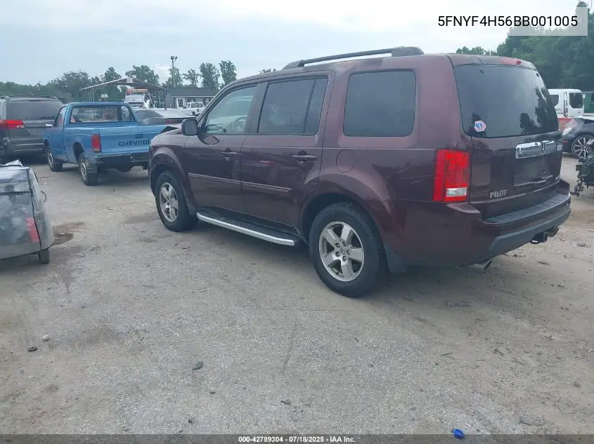 2011 Honda Pilot Ex-L VIN: 5FNYF4H56BB001005 Lot: 42789304
