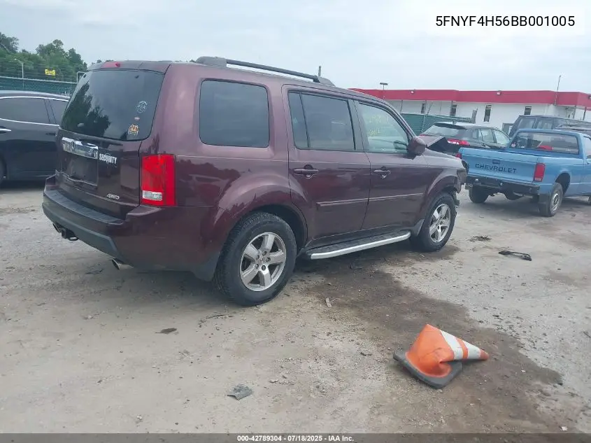 2011 Honda Pilot Ex-L VIN: 5FNYF4H56BB001005 Lot: 42789304