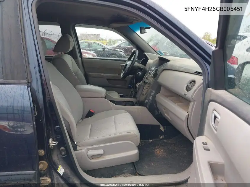 2012 Honda Pilot Lx VIN: 5FNYF4H26CB005451 Lot: 42241515