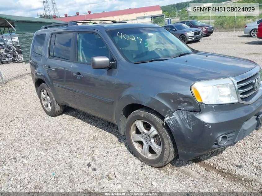 2012 Honda Pilot Ex-L VIN: 5FNYF4H51CB024029 Lot: 42744730