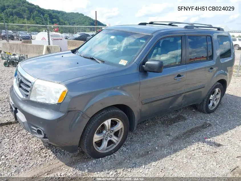 2012 Honda Pilot Ex-L VIN: 5FNYF4H51CB024029 Lot: 42744730