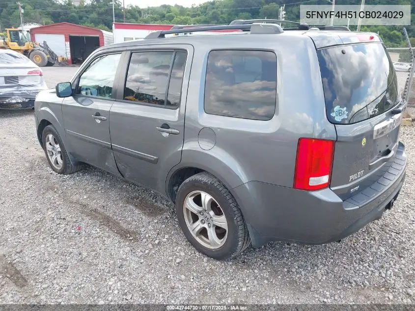 2012 Honda Pilot Ex-L VIN: 5FNYF4H51CB024029 Lot: 42744730