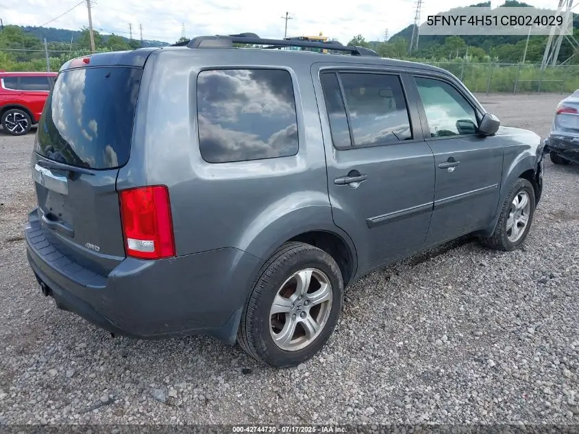 2012 Honda Pilot Ex-L VIN: 5FNYF4H51CB024029 Lot: 42744730