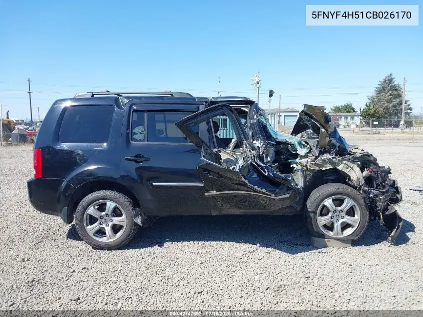 2012 Honda Pilot Exl VIN: 5FNYF4H51CB026170 Lot: 42747693