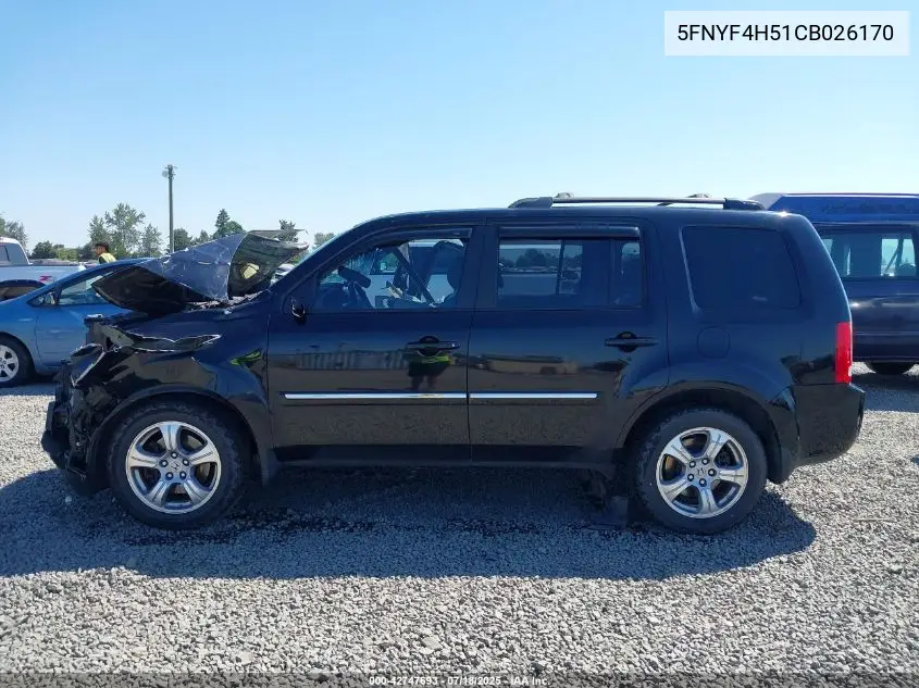 2012 Honda Pilot Exl VIN: 5FNYF4H51CB026170 Lot: 42747693