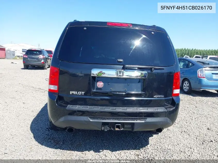 2012 Honda Pilot Exl VIN: 5FNYF4H51CB026170 Lot: 42747693