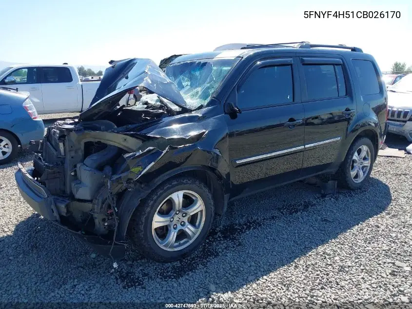 2012 Honda Pilot Exl VIN: 5FNYF4H51CB026170 Lot: 42747693