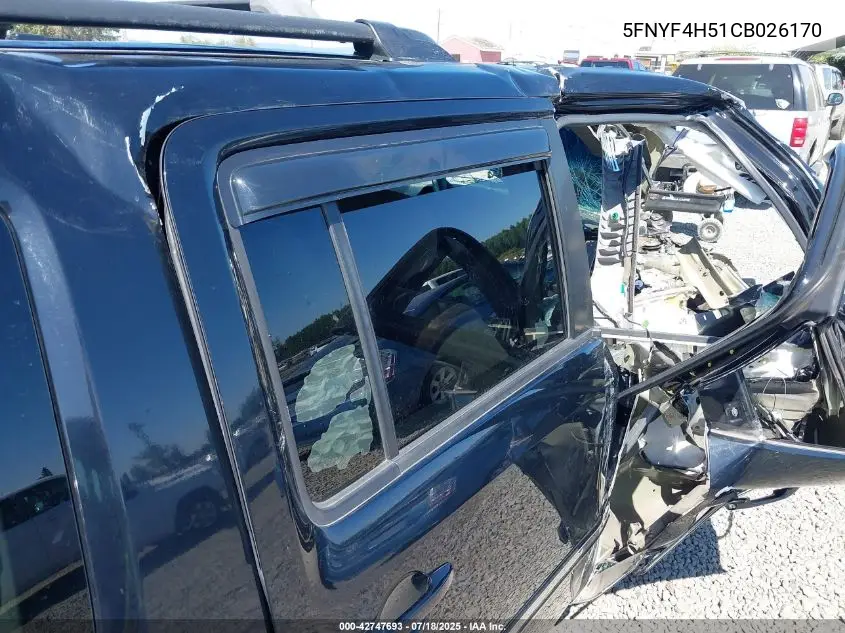 2012 Honda Pilot Exl VIN: 5FNYF4H51CB026170 Lot: 42747693