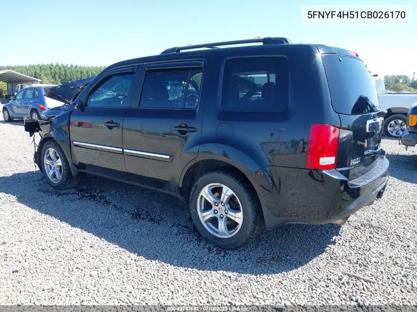2012 Honda Pilot Exl VIN: 5FNYF4H51CB026170 Lot: 42747693