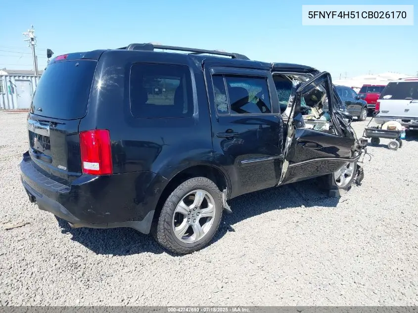 2012 Honda Pilot Exl VIN: 5FNYF4H51CB026170 Lot: 42747693