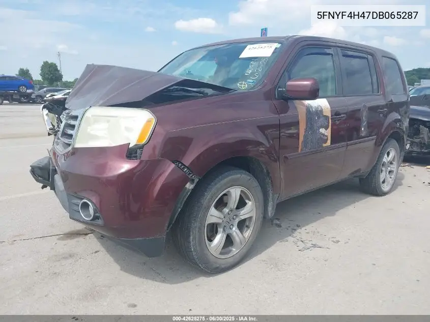 2013 Honda Pilot Ex VIN: 5FNYF4H47DB065287 Lot: 42625275