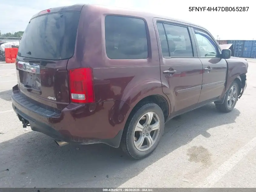 2013 Honda Pilot Ex VIN: 5FNYF4H47DB065287 Lot: 42625275