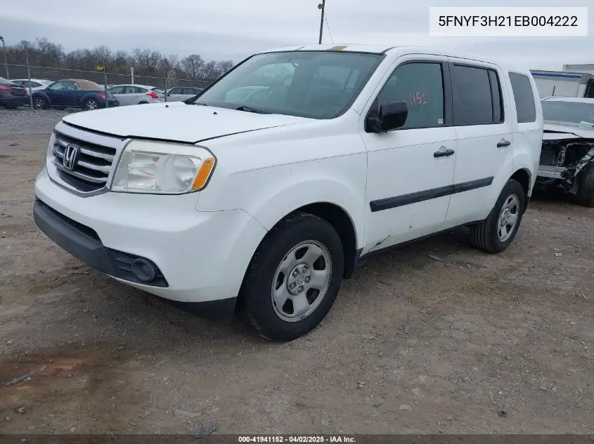 2014 Honda Pilot Lx VIN: 5FNYF3H21EB004222 Lot: 41941152