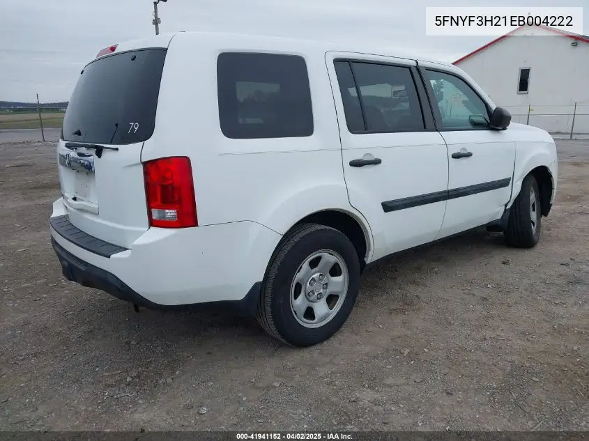 2014 Honda Pilot Lx VIN: 5FNYF3H21EB004222 Lot: 41941152