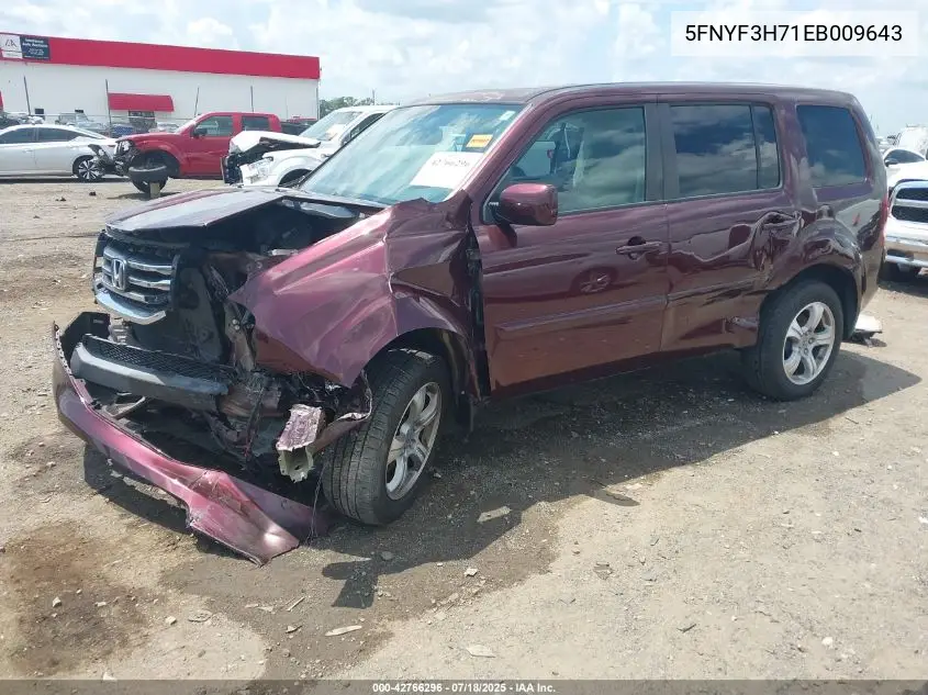 2014 Honda Pilot Ex-L VIN: 5FNYF3H71EB009643 Lot: 42766296