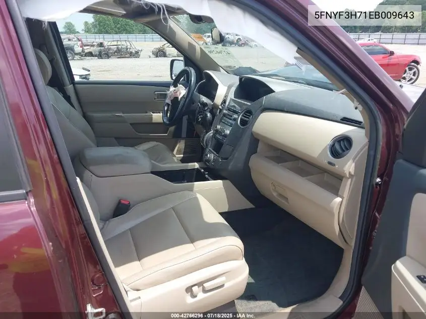 2014 Honda Pilot Ex-L VIN: 5FNYF3H71EB009643 Lot: 42766296