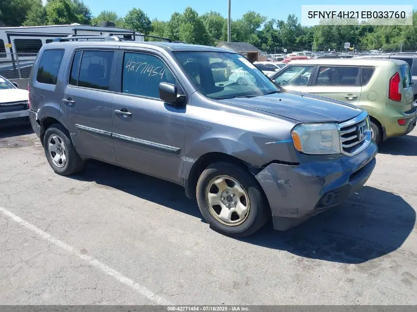 2014 Honda Pilot Lx VIN: 5FNYF4H21EB033760 Lot: 42771454