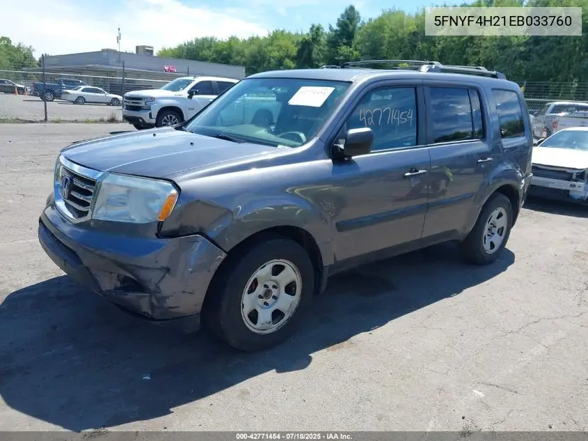 2014 Honda Pilot Lx VIN: 5FNYF4H21EB033760 Lot: 42771454