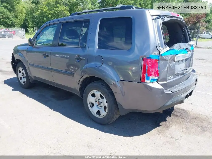 2014 Honda Pilot Lx VIN: 5FNYF4H21EB033760 Lot: 42771454