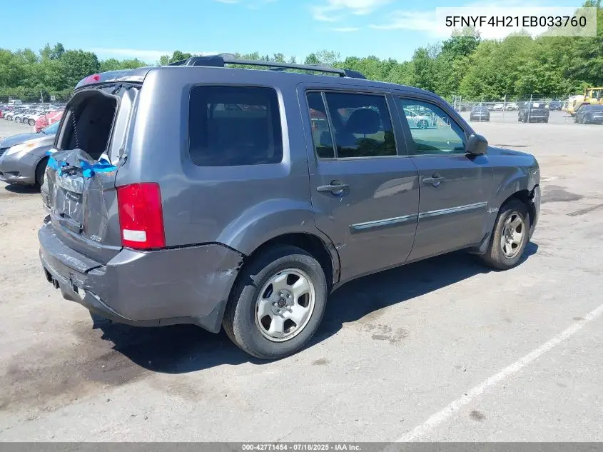 2014 Honda Pilot Lx VIN: 5FNYF4H21EB033760 Lot: 42771454