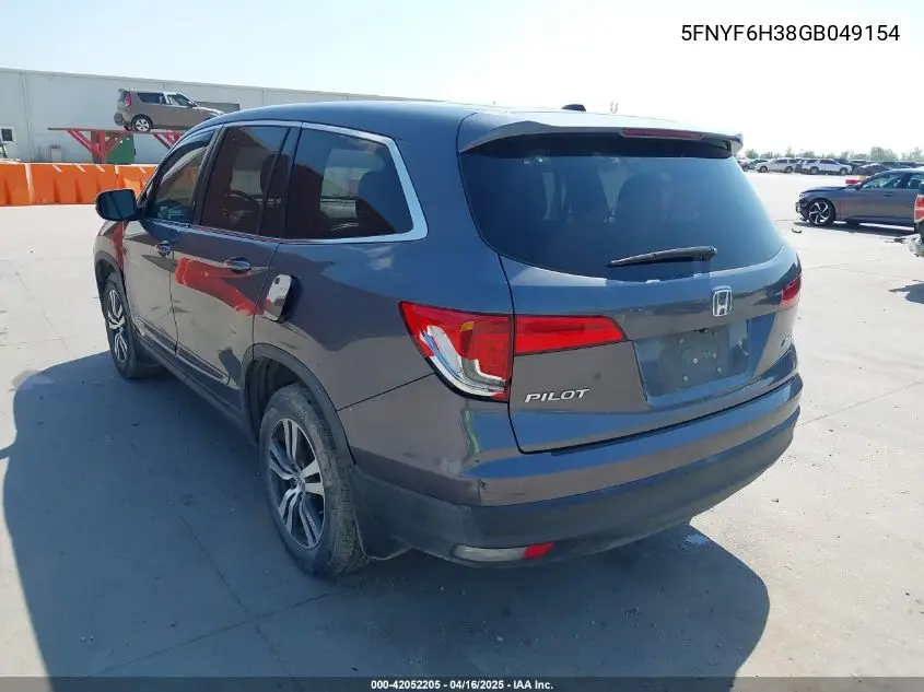 2016 Honda Pilot Ex VIN: 5FNYF6H38GB049154 Lot: 42052205
