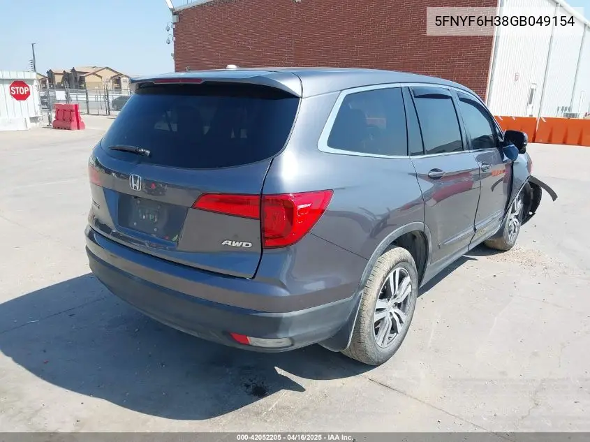 2016 Honda Pilot Ex VIN: 5FNYF6H38GB049154 Lot: 42052205