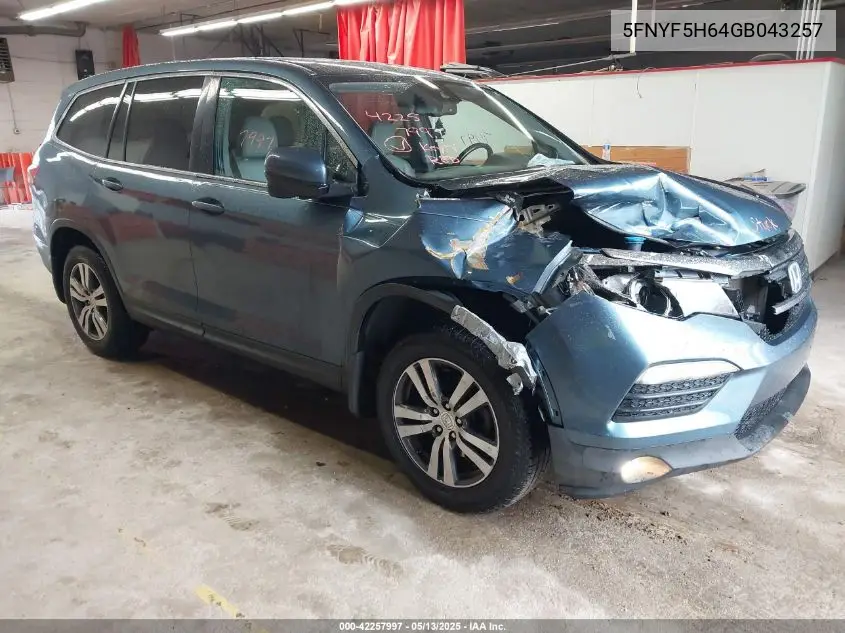 2016 Honda Pilot Ex-L VIN: 5FNYF5H64GB043257 Lot: 42257997