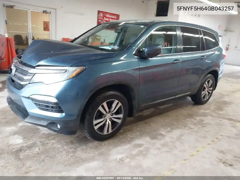 2016 Honda Pilot Ex-L VIN: 5FNYF5H64GB043257 Lot: 42257997