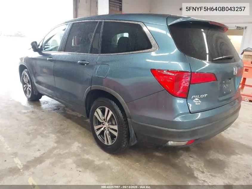 2016 Honda Pilot Ex-L VIN: 5FNYF5H64GB043257 Lot: 42257997