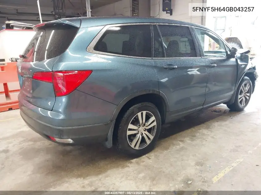 2016 Honda Pilot Ex-L VIN: 5FNYF5H64GB043257 Lot: 42257997