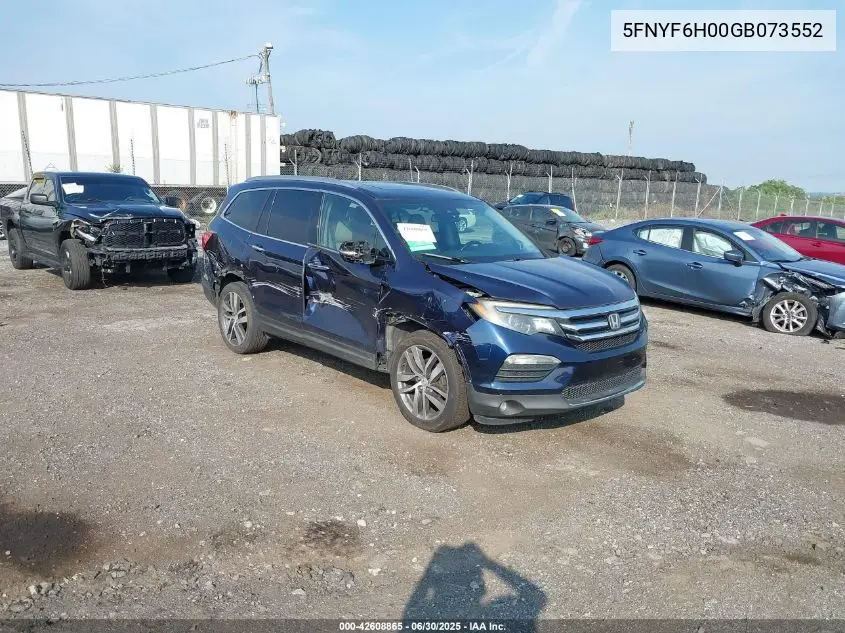 2016 Honda Pilot Elite VIN: 5FNYF6H00GB073552 Lot: 42608865