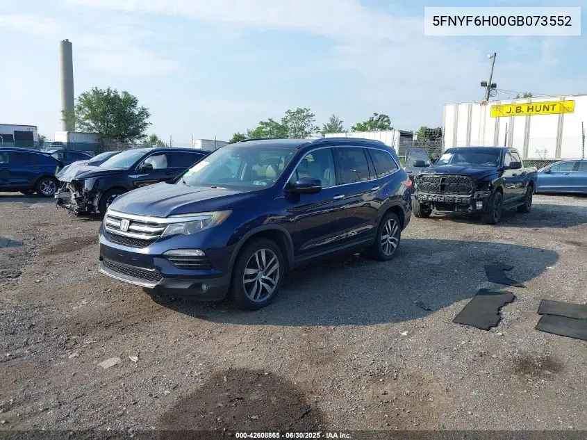 2016 Honda Pilot Elite VIN: 5FNYF6H00GB073552 Lot: 42608865