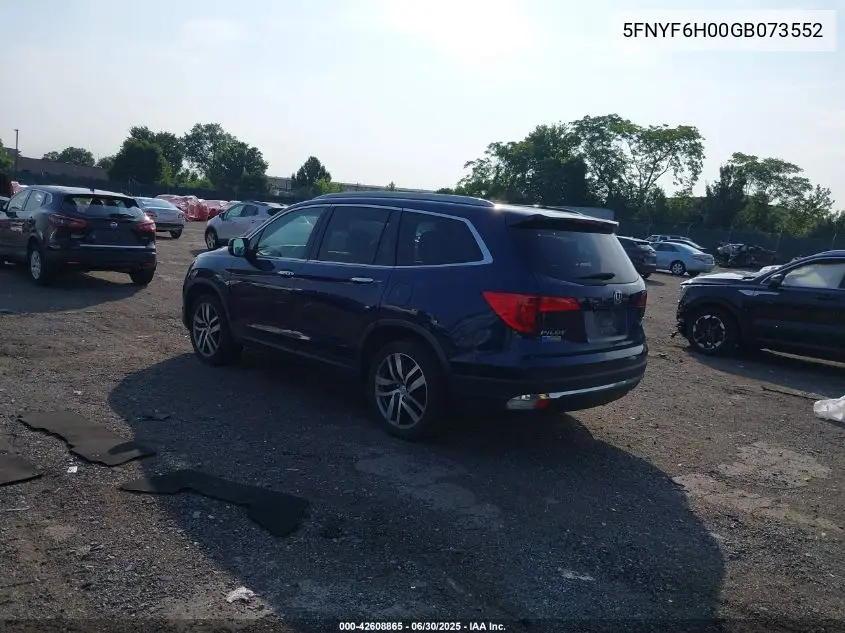 2016 Honda Pilot Elite VIN: 5FNYF6H00GB073552 Lot: 42608865