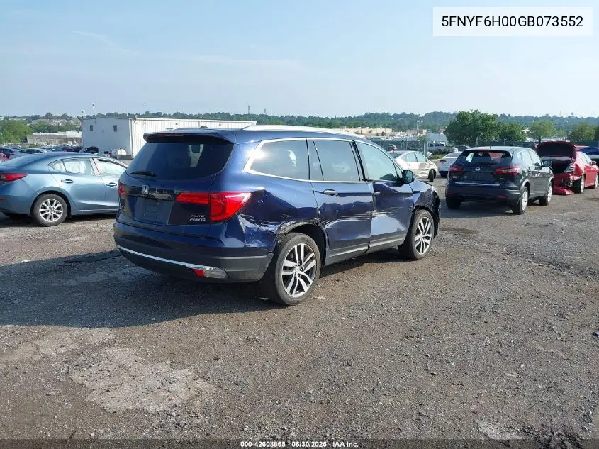 2016 Honda Pilot Elite VIN: 5FNYF6H00GB073552 Lot: 42608865