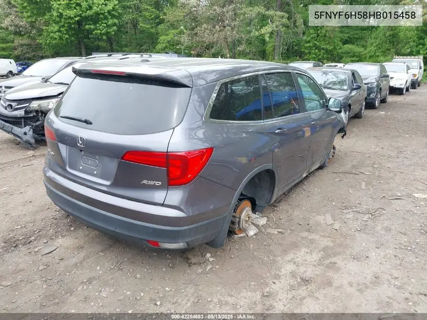 2017 Honda Pilot Ex-L VIN: 5FNYF6H58HB015458 Lot: 42254683