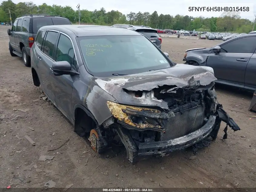 2017 Honda Pilot Ex-L VIN: 5FNYF6H58HB015458 Lot: 42254683