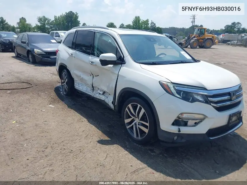 2017 Honda Pilot Touring VIN: 5FNYF6H93HB030016 Lot: 42517993