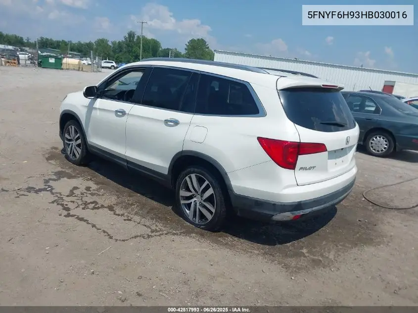 2017 Honda Pilot Touring VIN: 5FNYF6H93HB030016 Lot: 42517993